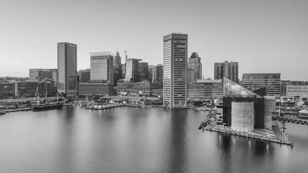 Baltimore skyline in black and white